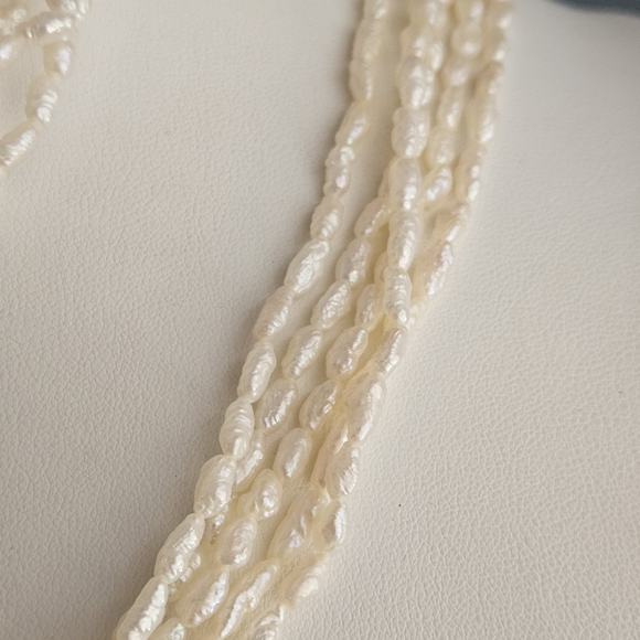 Vintage Pearl Necklace & Bracelet Set Multistrand Genuine Freshwater Rice Pearl - Picture 8 of 12